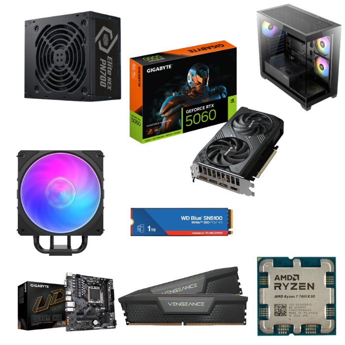 מחשב גיימינג CX300 ARGB עם AMD Ryzen 7 7800X3D, RTX 5060, 32GB DDR5 ו־1TB NVMe