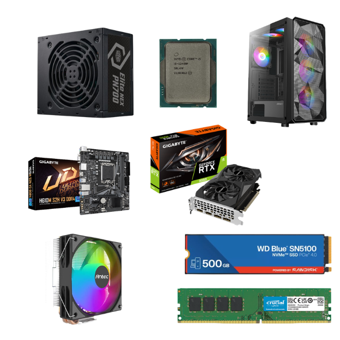 מחשב גיימינג AX83 ARGB עם Intel Core i5-12400F, RTX 3050, 8GB RAM ו־500GB NVMe